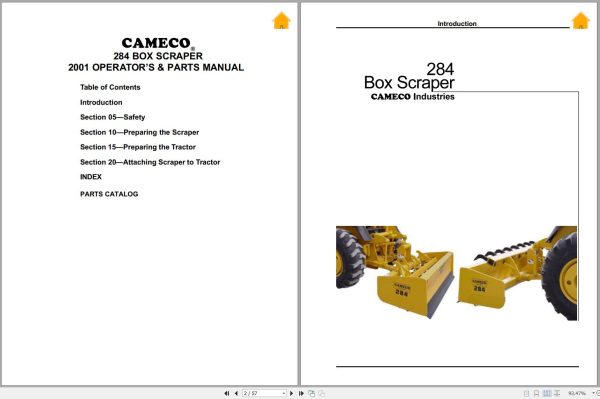 Cameco Box Scraper 284 Operators and Parts Manual 2001