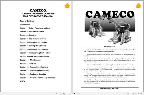 Cameco Chopper Combine CH2500 Operators and Tests Manual 2001