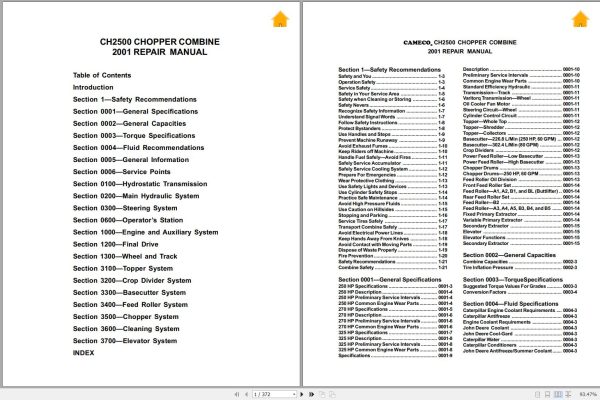 Cameco Chopper Combine CH2500 Repair Manual 2001
