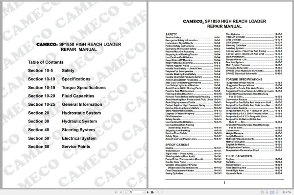 Cameco Loader High Reach SP1850 Repair Manual