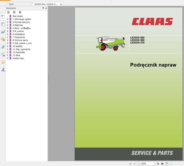 Claas Tractor Combine Lexion 600 Polski PL Service Manual Electrical and Hydraulic Diagram 5
