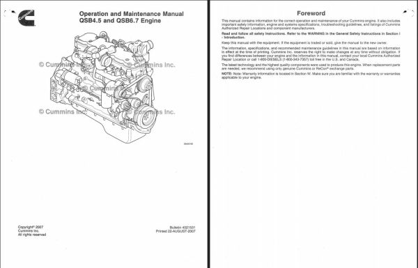 Cummins Diesel Engine QSB4.5 QSB6.7 CM2250 Operation and Maintenance Manual 4021531 1 1