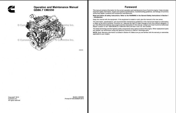 Cummins Diesel Engine QSB6.7 CM2250 Operation and Maintenance Manual 4022265 1