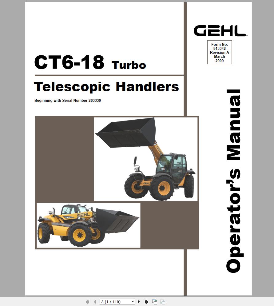 Gehl Telescopic Handler CT6 18 SN 263330 and Up Operators Manual 913342 03 1