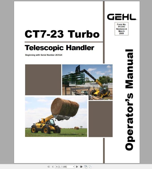 Gehl Telescopic Handler CT7 23 SN 263524 and Up Operators Manual 913343 03 1