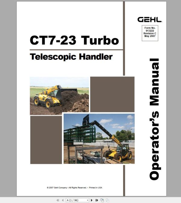 Gehl Telescopic Handler CT7 23 Turbo S.N 206862 to 245988 Operators Manual 913222 05 1