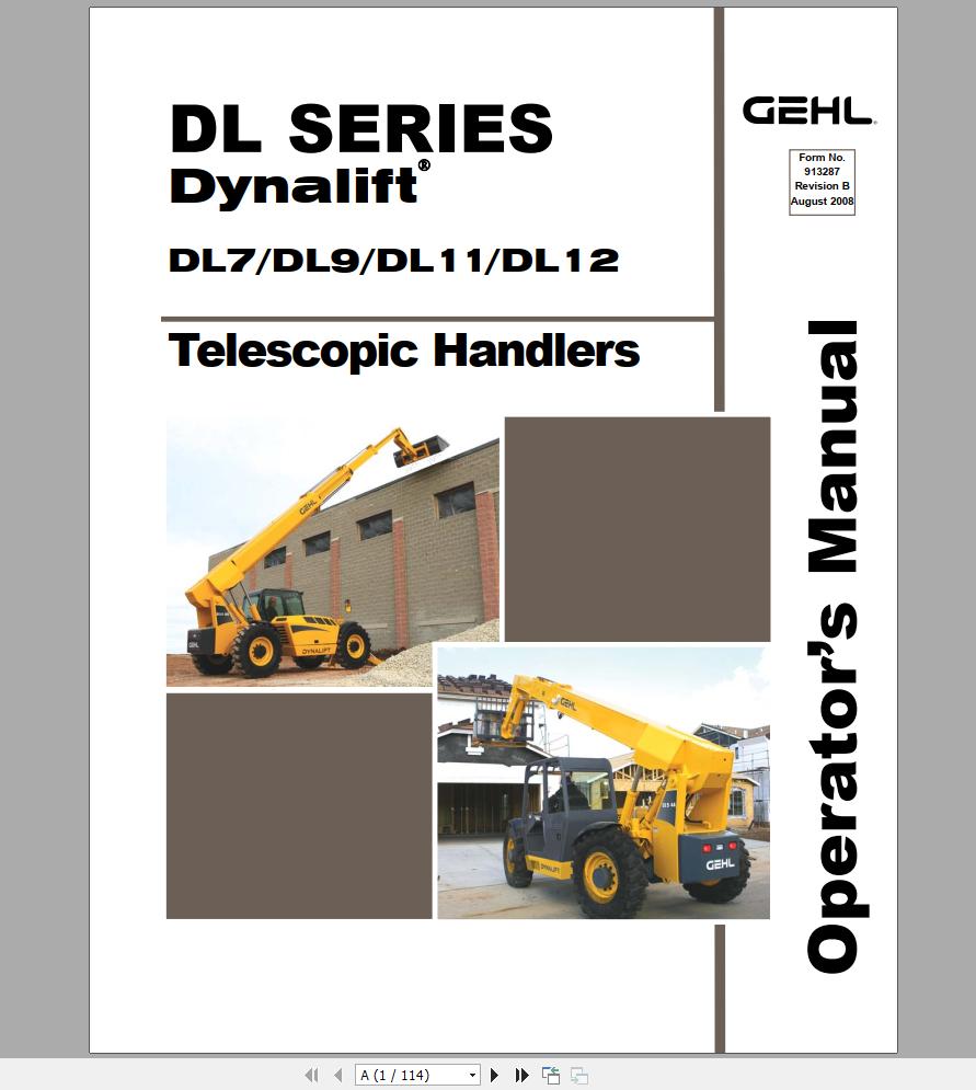 Gehl Telescopic Handler DL7 44 DL9 44 DL11 44 55 DL11 55 DL12 40 Operators Manual 913287 08 1