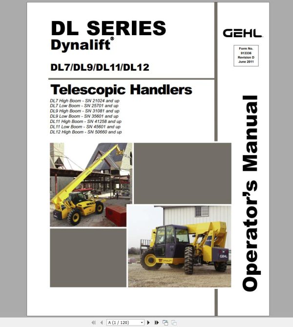 Gehl Telescopic Handler DL7H DL7L DL9H DL11H DL11L DL12H Operators Manual 913336 06 1