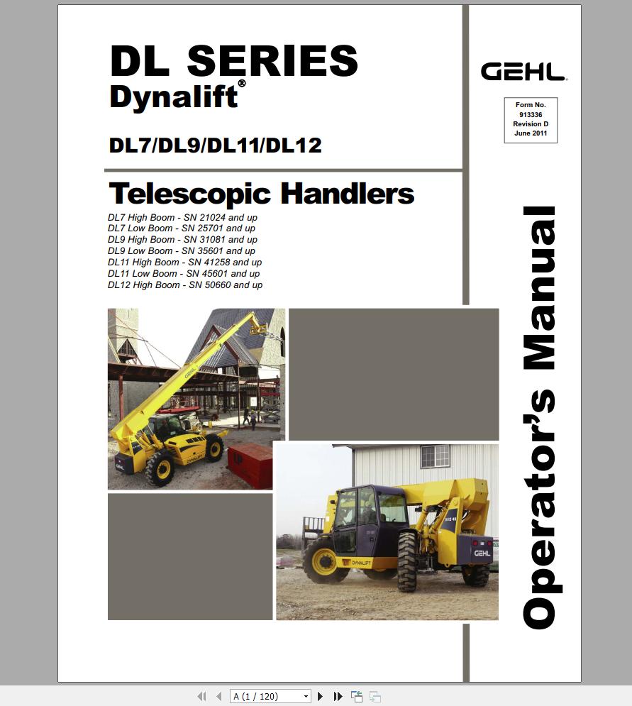 Gehl Telescopic Handler DL7H DL7L DL9H DL11H DL11L DL12H Operators Manual 913336 06 1