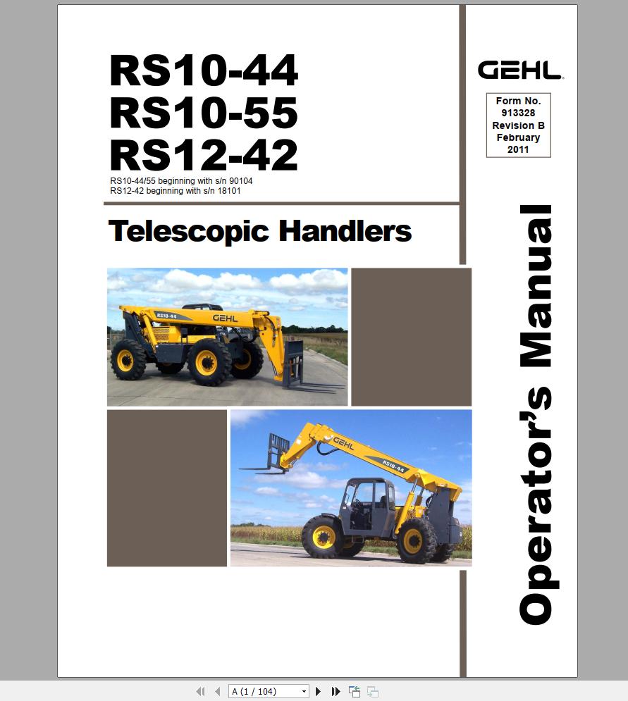 Gehl Telescopic Handler RS10 44 RS10 55 RS12 42 Operators Manual 913328 02 1
