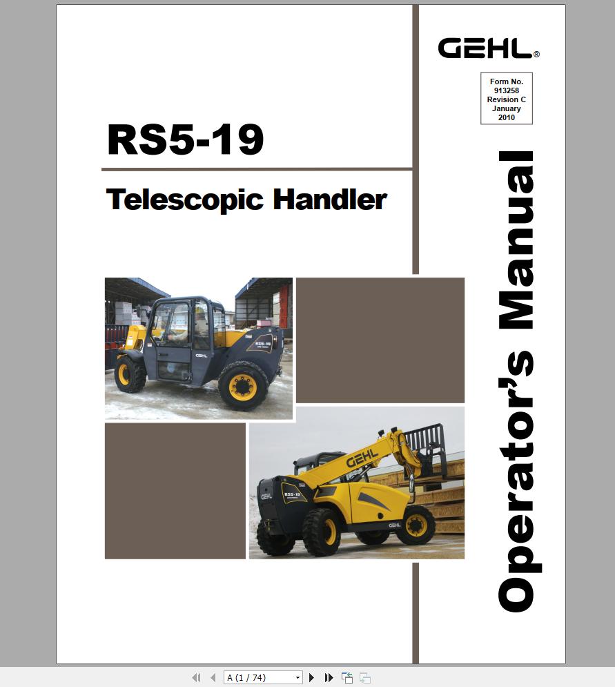 Gehl Telescopic Handler RS5 19 SN 50101 50650 Operators Manual 913258 01 1