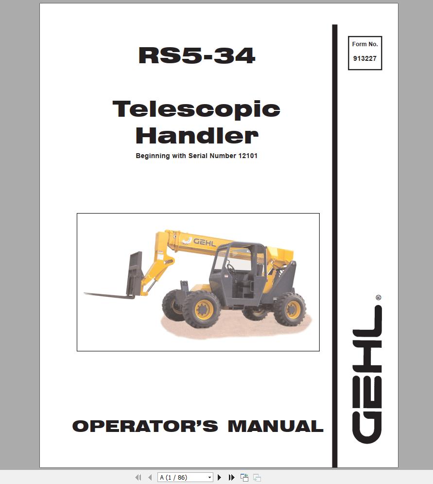 Gehl Telescopic Handler RS5 34 SN 12101 to 12949 Operators Manual 913227 1