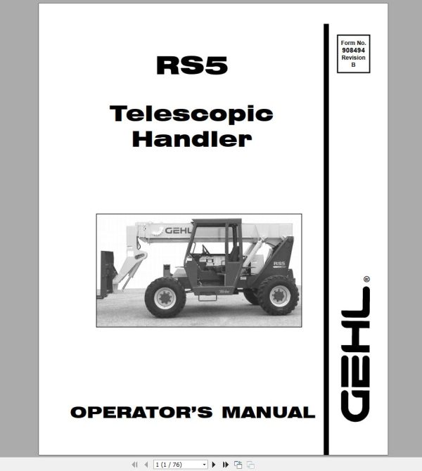 Gehl Telescopic Handler RS5 Operators Manual 908494B 1