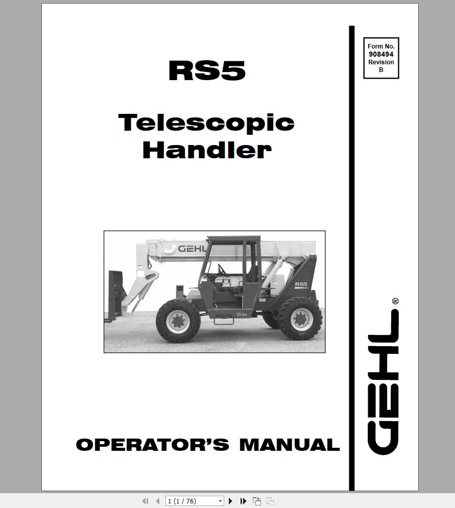 Gehl Telescopic Handler RS5 Operators Manual 908494B 1