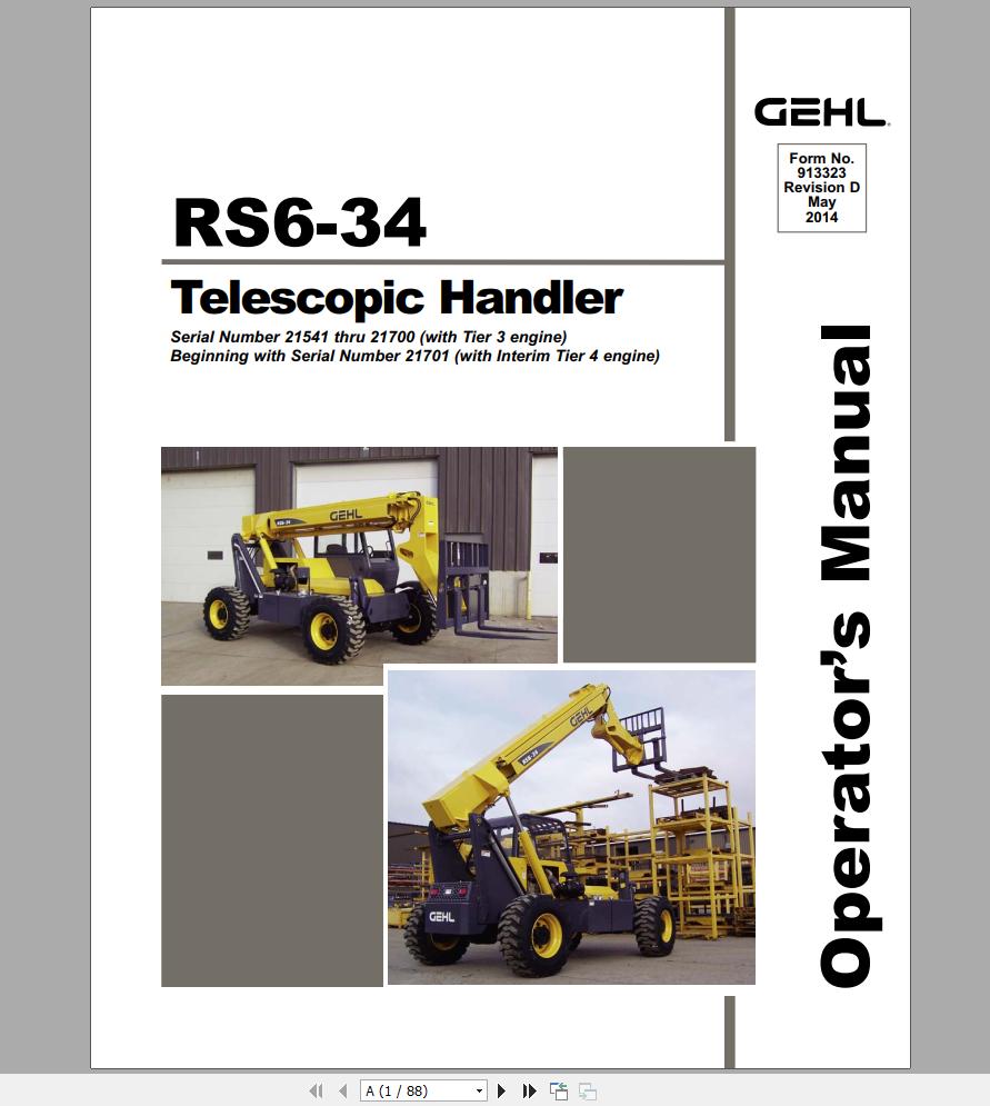 Gehl Telescopic Handler RS6 34 21541 to 22450 Operators Manual 913323 05 1
