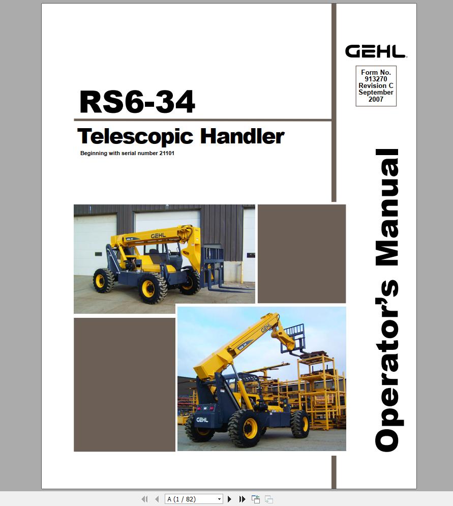 Gehl Telescopic Handler RS6 34 SN 21101 to 21540 Operators Manual 913270 2007 1