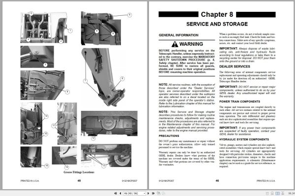 Gehl Telescopic Handler RS6 42 RS8 42 RS8 44 Operators Manual 913218C 2007 2