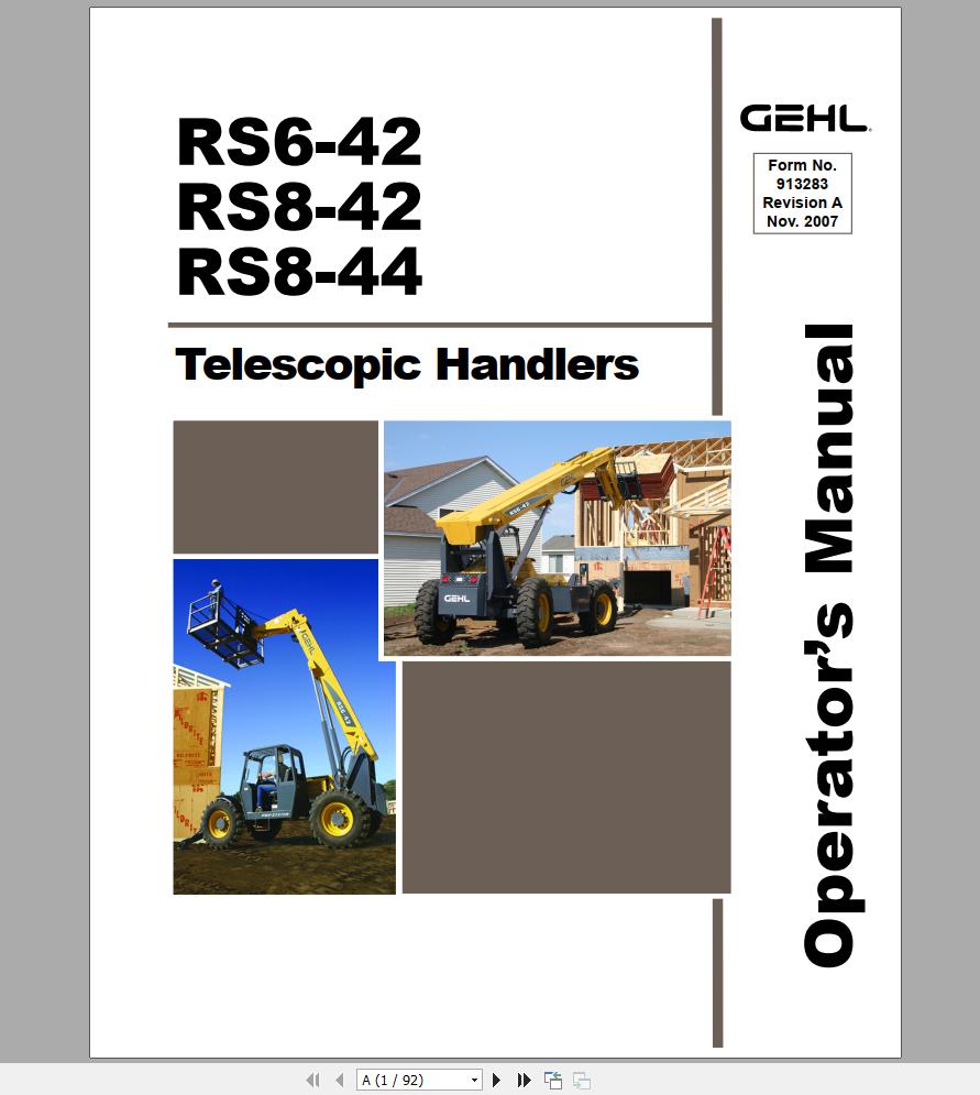 Gehl Telescopic Handler RS6 42 RS8 42 RS8 44 Operators Manual 913283 11 1