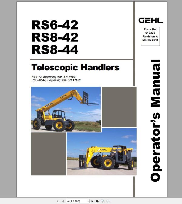 Gehl Telescopic Handler RS6 42 RS8 42 RS8 44 Operators Manual 913325 03 1