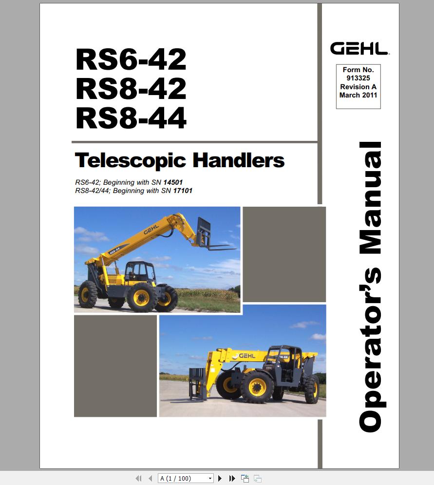 Gehl Telescopic Handler RS6 42 RS8 42 RS8 44 Operators Manual 913325 03 1