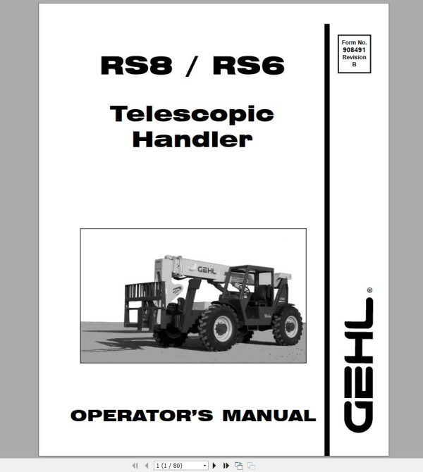 Gehl Telescopic Handler RS6 RS8 Operators Manual 908491B 1