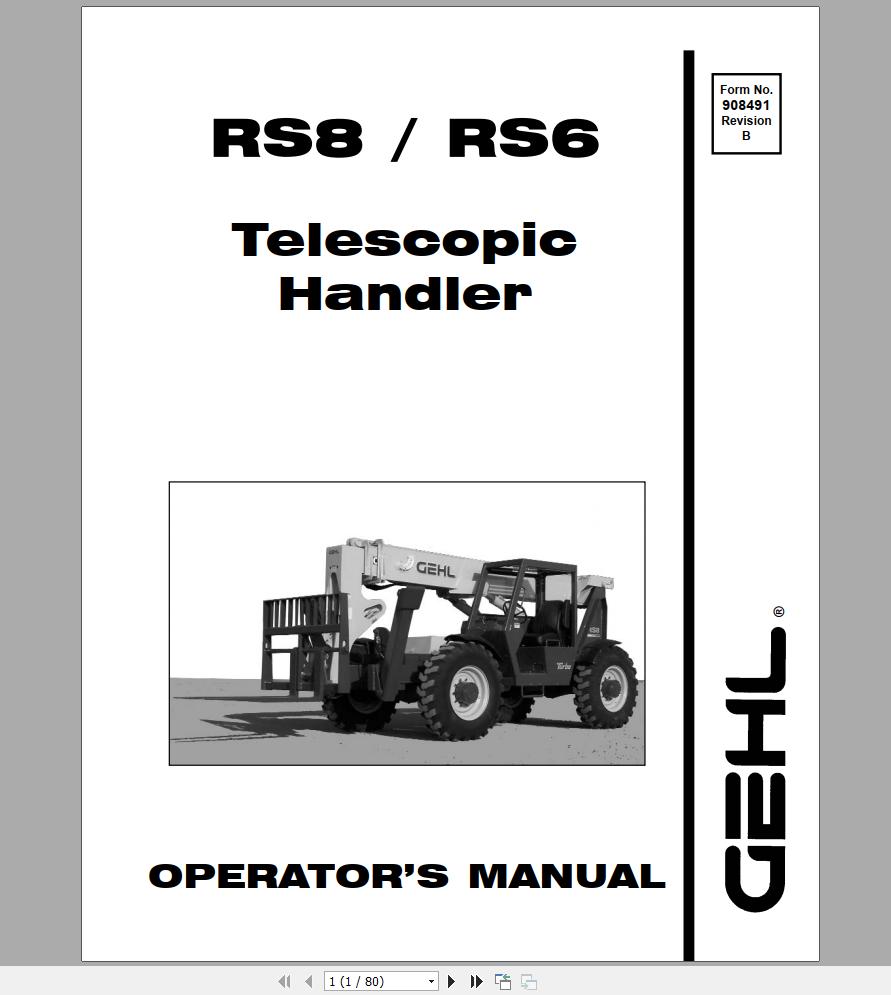 Gehl Telescopic Handler RS6 RS8 Operators Manual 908491B 1