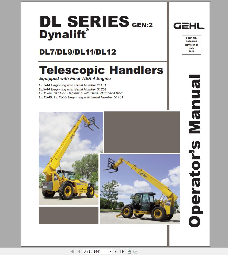 Gehl Telescopic Handlers DL7 DL9 DL11 DL12 GEN2 Operators Manual 50960102 07 1