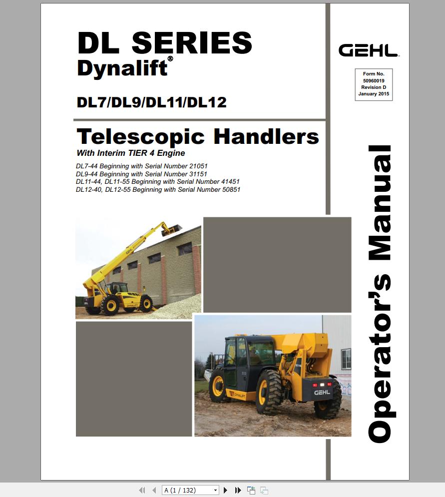 Gehl Telescopic Handlers DL7 DL9 DL11 DL12 Tier 4 Engine Operators Manual 50960019 01 1