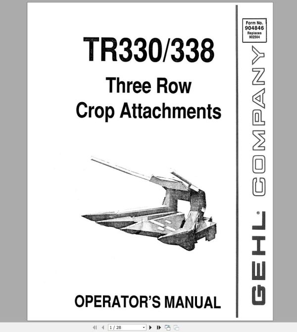 Gehl Three Row Crop Attachment TR330 TR338 Operators Manual 904846A 1