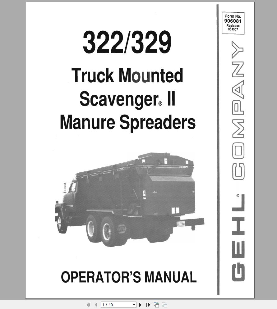 Gehl Truck Mounted Scavenger Manure Spreaders TM322 TM329 Operators Manual 906081A 1