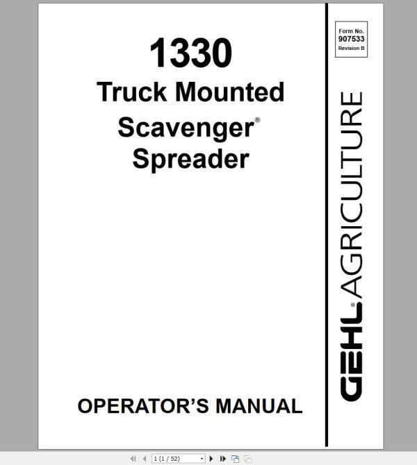 Gehl Truck Mounted Scavenger Spreaders MS1330TM Operators Manual 907533B 1
