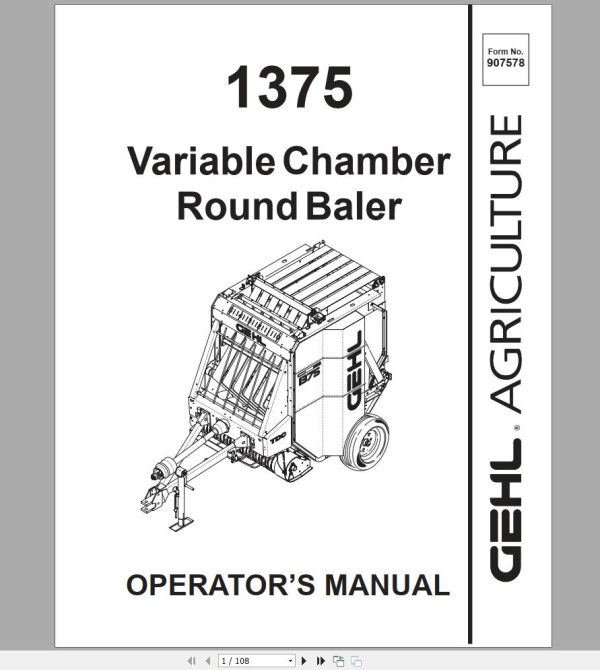 Gehl Variable Chamber Round Baler RB1375 Operators Manual 907578 1