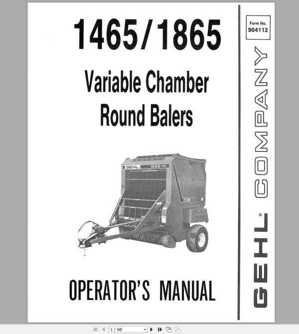Gehl Variable Chamber Round Baler RB1465 RB1865 Operators Manual 904112A 1