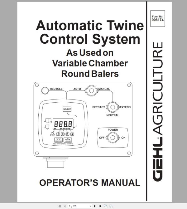 Gehl Variable Chamber Round Balers RB2480 RB2580 RB2680 RB2780 RB2880 Operators Manual 908174A 1
