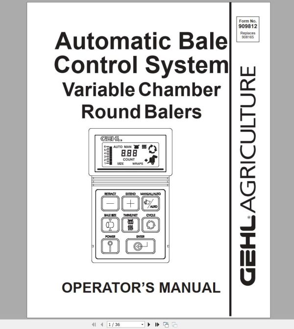 Gehl Variable Chamber Round Balers RB2580 RB2680 RB2880 Operators Manual 909812 1