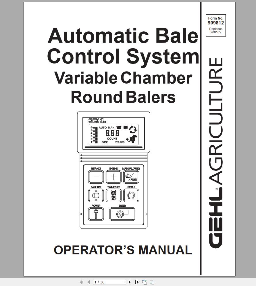 Gehl Variable Chamber Round Balers RB2580 RB2680 RB2880 Operators Manual 909812 1