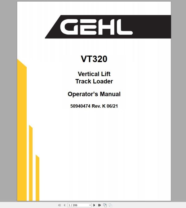 Gehl Vertical Lift Track Loader VT320 Operators Manual 50940474 06 1