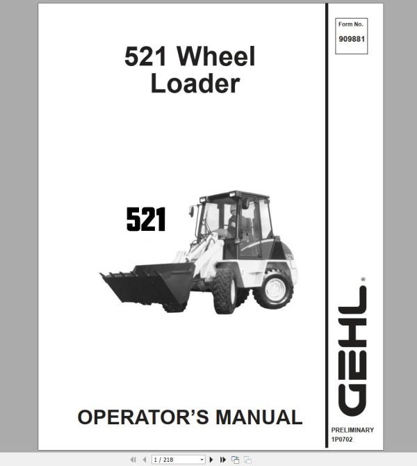 Gehl Wheel Steer 521 Operators Manual 909881 1
