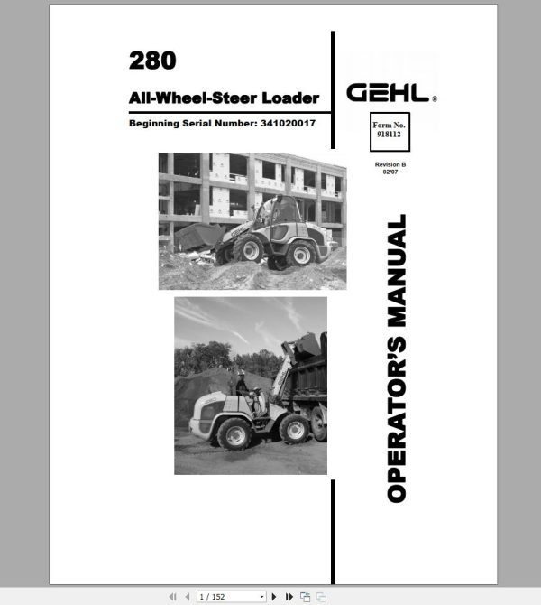 Gehl Wheel Steer Loader 280 Operators Manual 918112 02 1