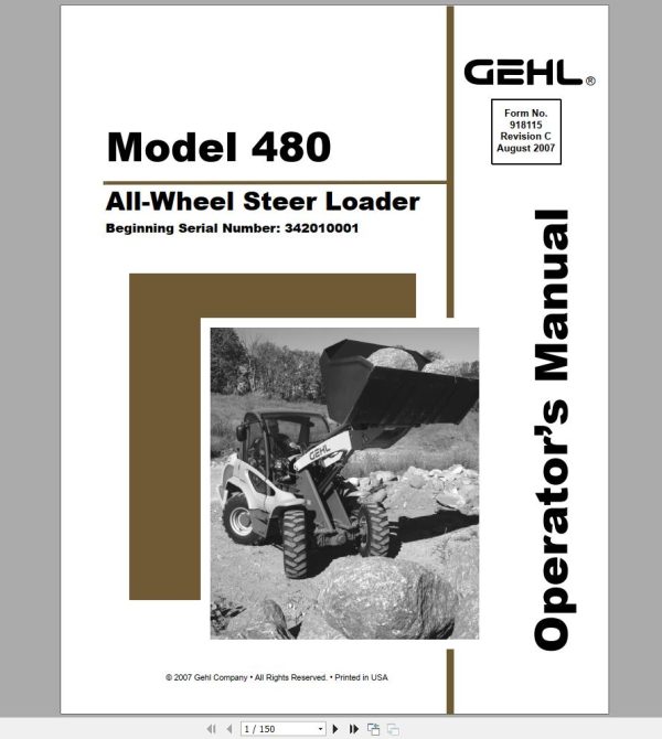 Gehl Wheel Steer Loader 480 Operators Manual 918116 08 1