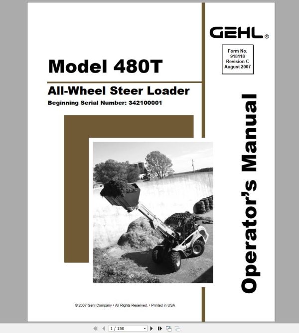 Gehl Wheel Steer Loader 480T Operators Manual 08 1
