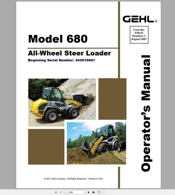 Gehl Wheel Steer Loader 680 Operators Manual 918121 08 1