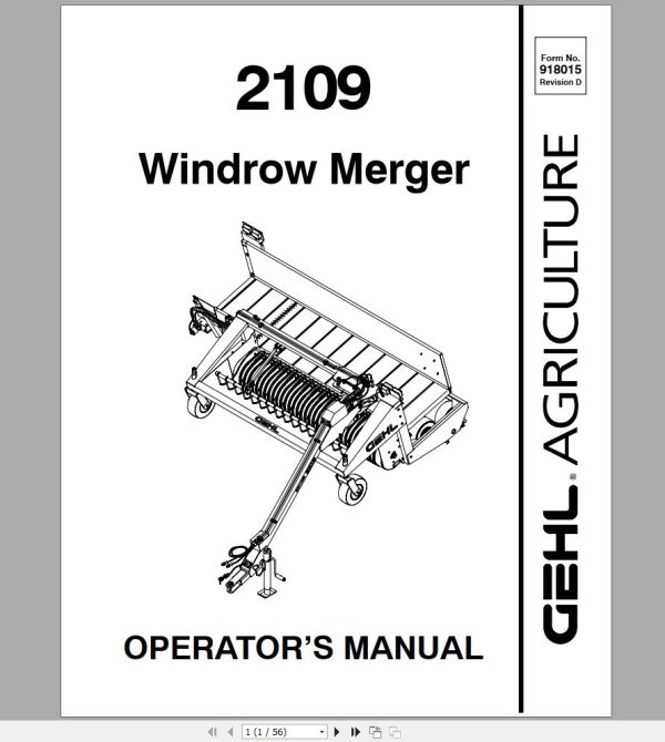 Gehl Windrow Merger WM2109 Operators Manual 918015D 1