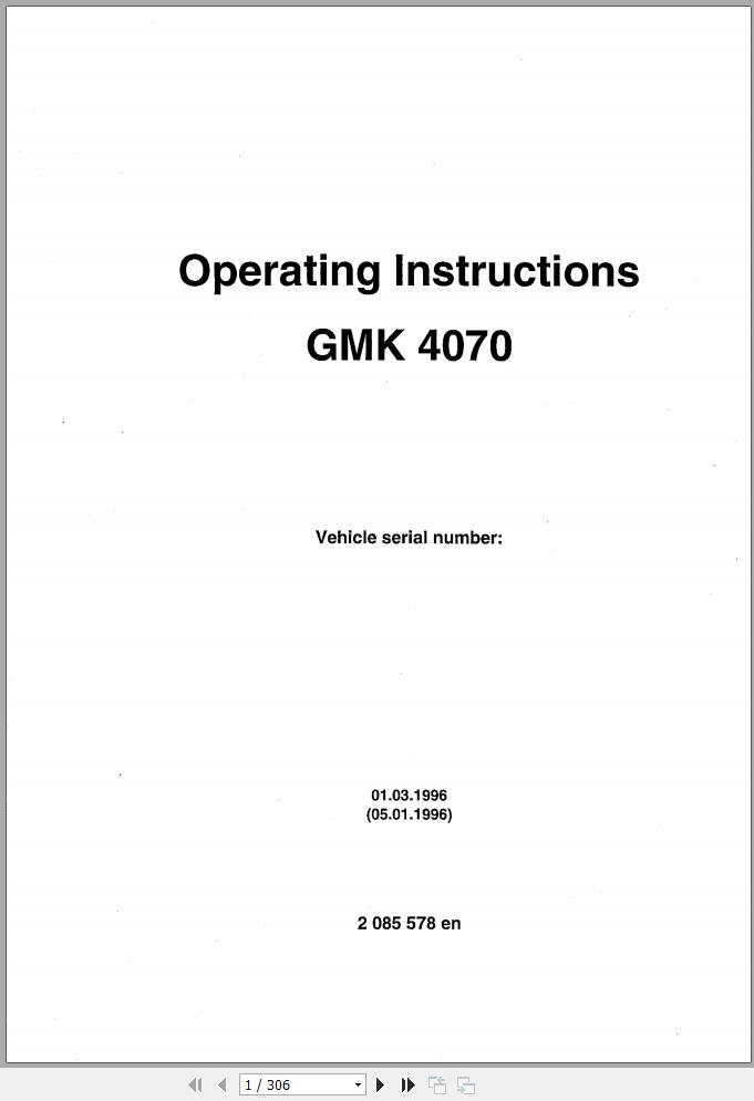 Grove Crane GMK 4070 Parts Catalog Operation Manual