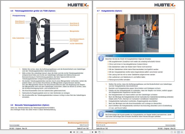 Hubtex Forklift BasiX DS 30 3117 Parts Manual Operating and Maintenance Manual 2021 DE 2