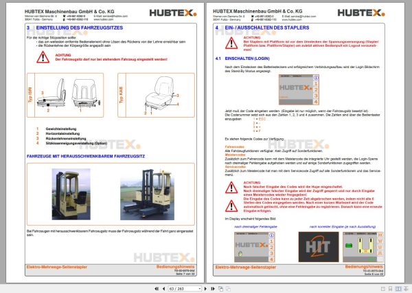 Hubtex Forklift MD 55 2131 PU Parts Manual Service Manual Operating and Maintenance Manual 2008 EN DE 2