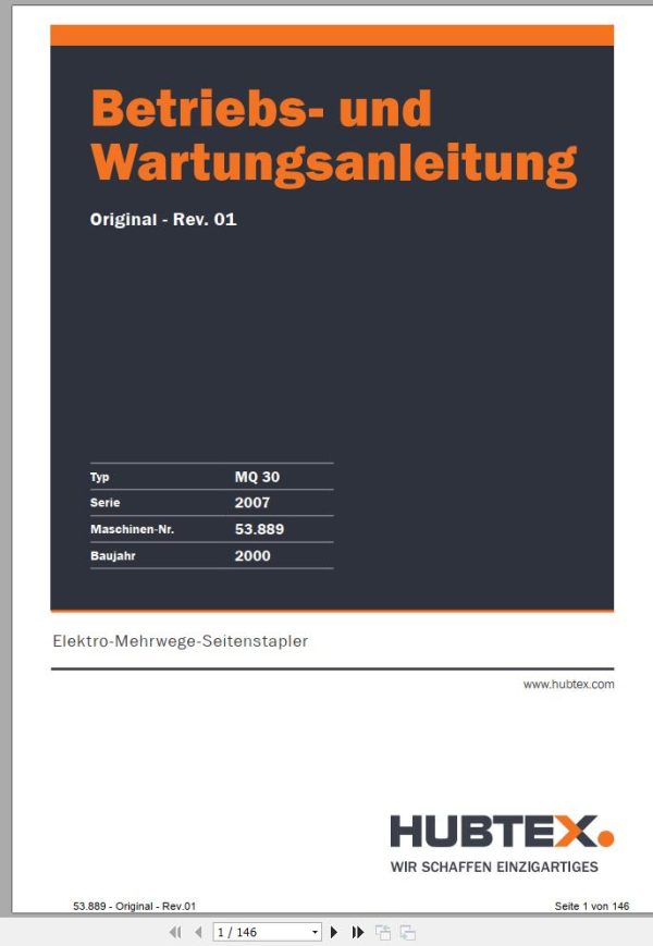 Hubtex Forklift MQ 30 2007 Operating and Maintenance Manual 2000 DE