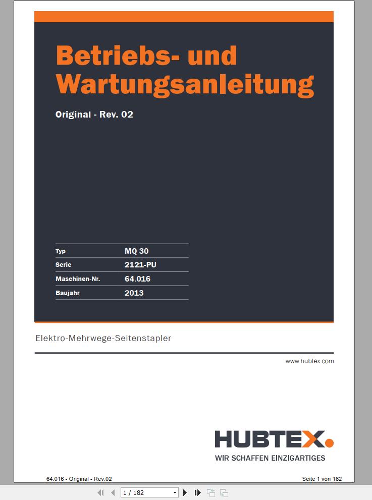 Hubtex Forklift MQ 30 2121 PU Parts Manual Service Manual Operating and Maintenance Manual 2013 EN DE