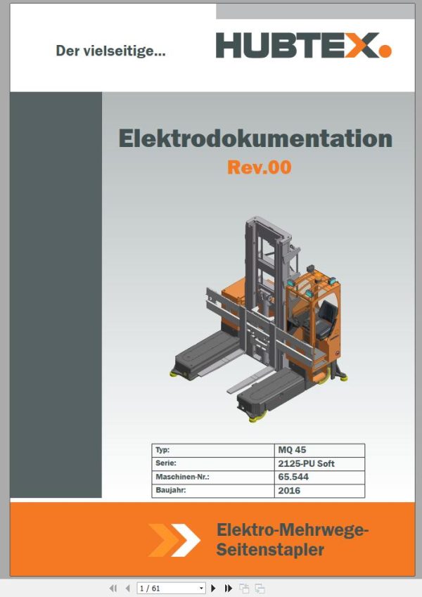 Hubtex Forklift MQ 45 2125 PU Electrical Diagram Parts Manual Operating and Maintenance Manual 2016 EN DE PL