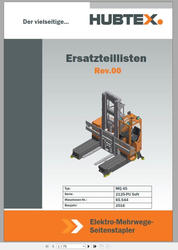 Hubtex Forklift MQ 45 2125 PU Electrical Diagram Parts Manual Operating and Maintenance Manual 2016 EN DE PL 1